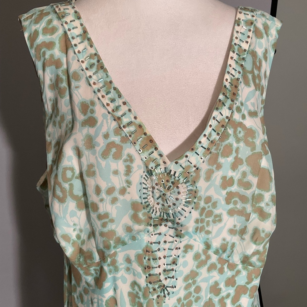 Adrianna Papell Silk Beaded Plus Size Wedding Guest Dress 22W Mint Floral - Picture 16 of 16